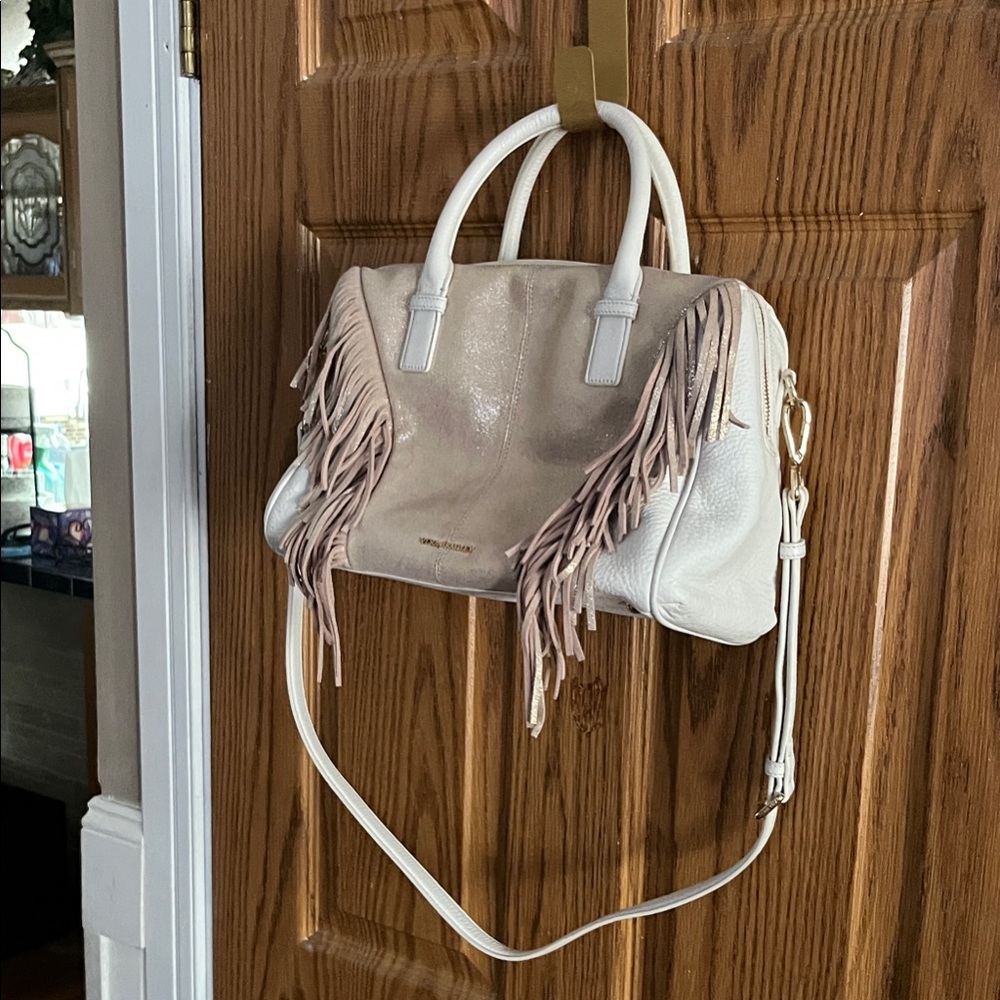 Vera Bradley winter white and Tan Satchel with Fringe - limited Run